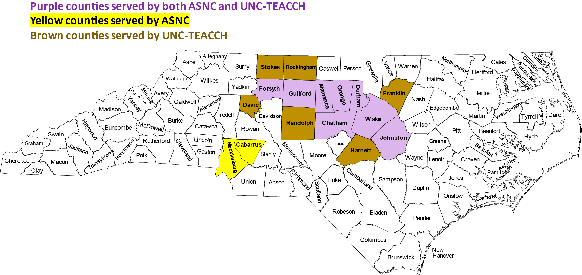 LiNC-IT Counties - ASNC and TEACCH - Map May 2024